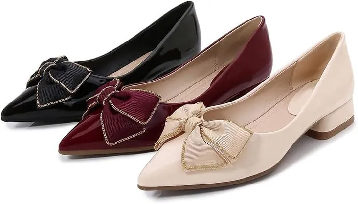 ChaiRong Zhou Women's Classy Bows Ballets Pointed Toe Satin Flat Shoes Slip On Comfortable Office Daily Shoes