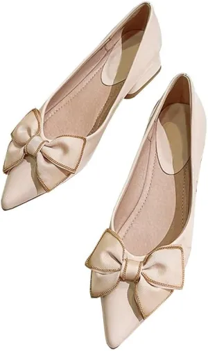 ChaiRong Zhou Women's Classy Bows Ballets Pointed Toe Satin Flat Shoes Slip On Comfortable Office Daily Shoes