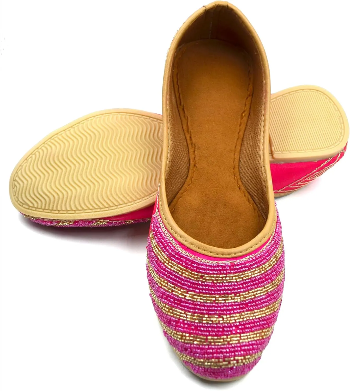 Chandrakala Bridal Mojaris for Women Flats Punjabi Jutti Pink (WF150-P)