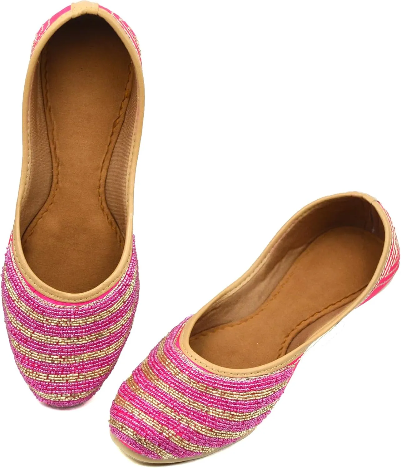 Chandrakala Bridal Mojaris for Women Flats Punjabi Jutti Pink (WF150-P)
