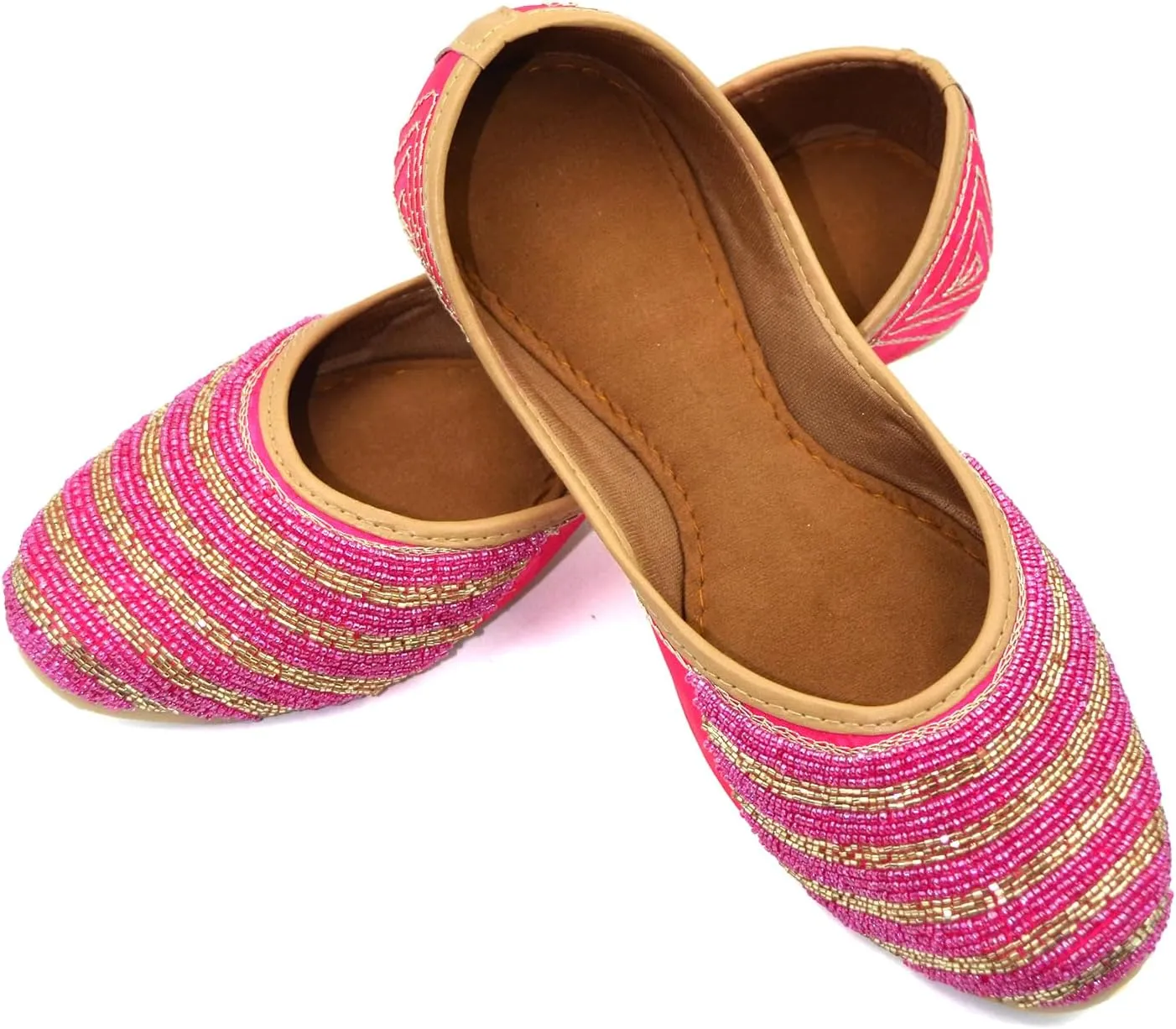 Chandrakala Bridal Mojaris for Women Flats Punjabi Jutti Pink (WF150-P)