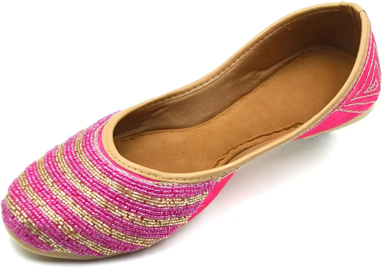 Chandrakala Bridal Mojaris for Women Flats Punjabi Jutti Pink (WF150-P)