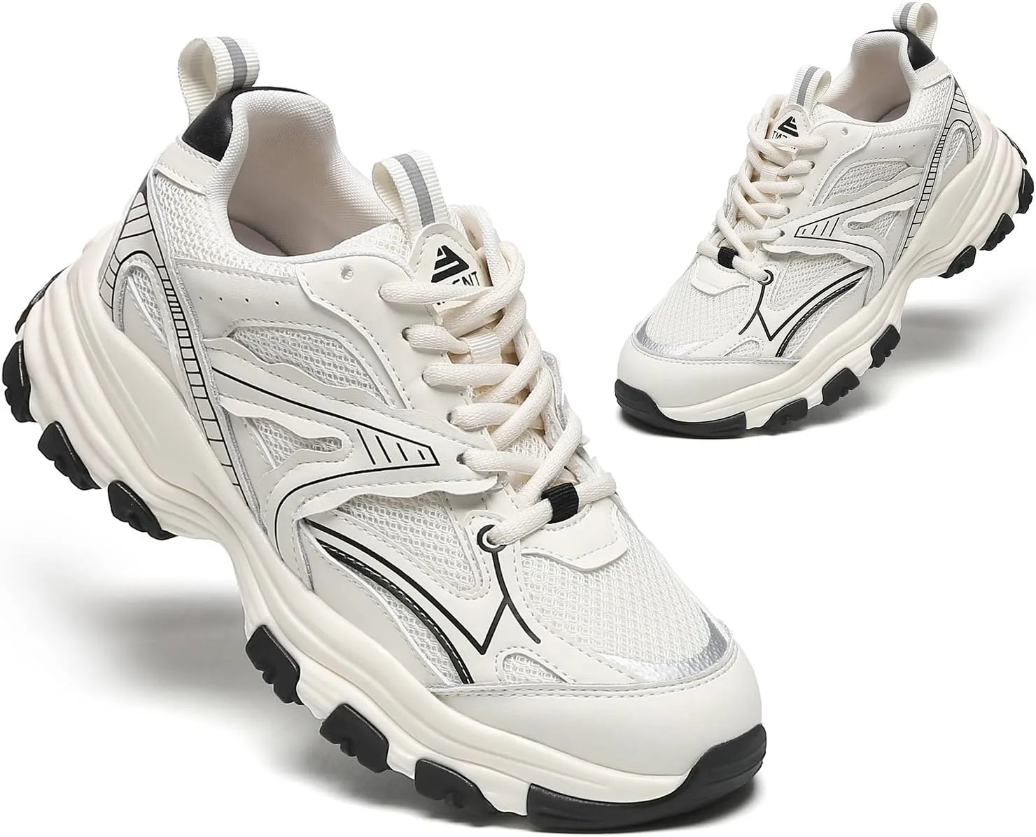 Chunky Sneakers for Women Lace Up Fashion Walking Shoes Platform Casual Running Shoes Silver Tennis Shoes