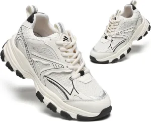 Chunky Sneakers for Women Lace Up Fashion Walking Shoes Platform Casual Running Shoes Silver Tennis Shoes