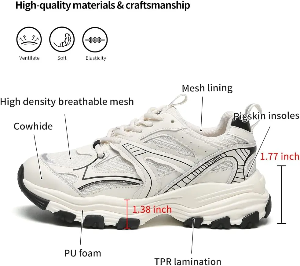 Chunky Sneakers for Women Lace Up Fashion Walking Shoes Platform Casual Running Shoes Silver Tennis Shoes
