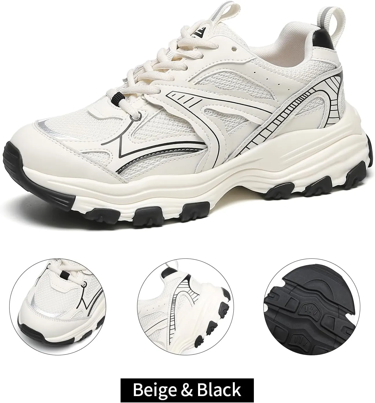 Chunky Sneakers for Women Lace Up Fashion Walking Shoes Platform Casual Running Shoes Silver Tennis Shoes