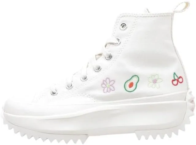 Converse Run Star Hike Platform High Embroidered Fruits & Florals A03560C Size 8 Womens, Size 6.5 Mens White