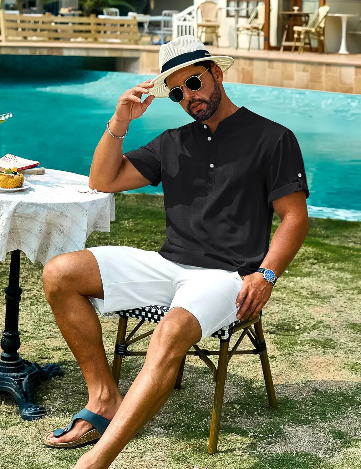 Cotrasen Mens Henley Short Sleeve Shirts Casual Hippie Summer Beach Tops Banded Collar Button Tshirts 2025