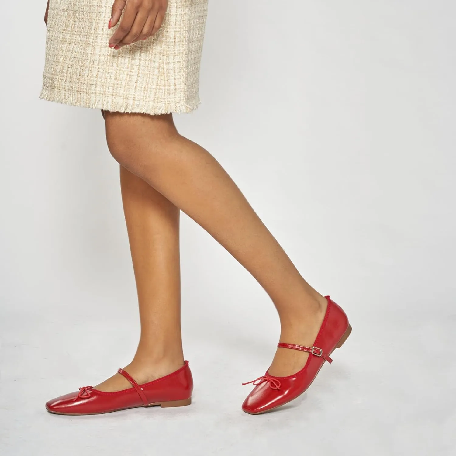 C.Paravano Mary Jane Shoes Ballet Flats for Women Square Toe Flats with Strap Bowknot Office Comfortable Casual Dressy Shoes