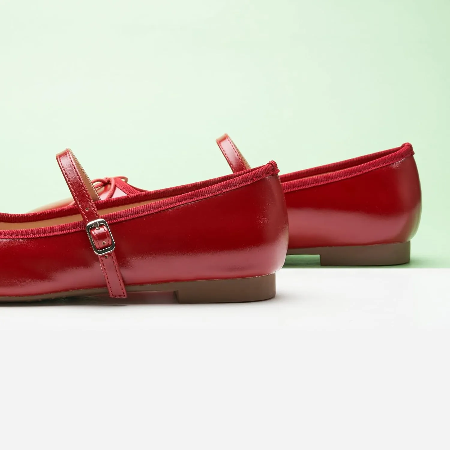 C.Paravano Mary Jane Shoes Ballet Flats for Women Square Toe Flats with Strap Bowknot Office Comfortable Casual Dressy Shoes