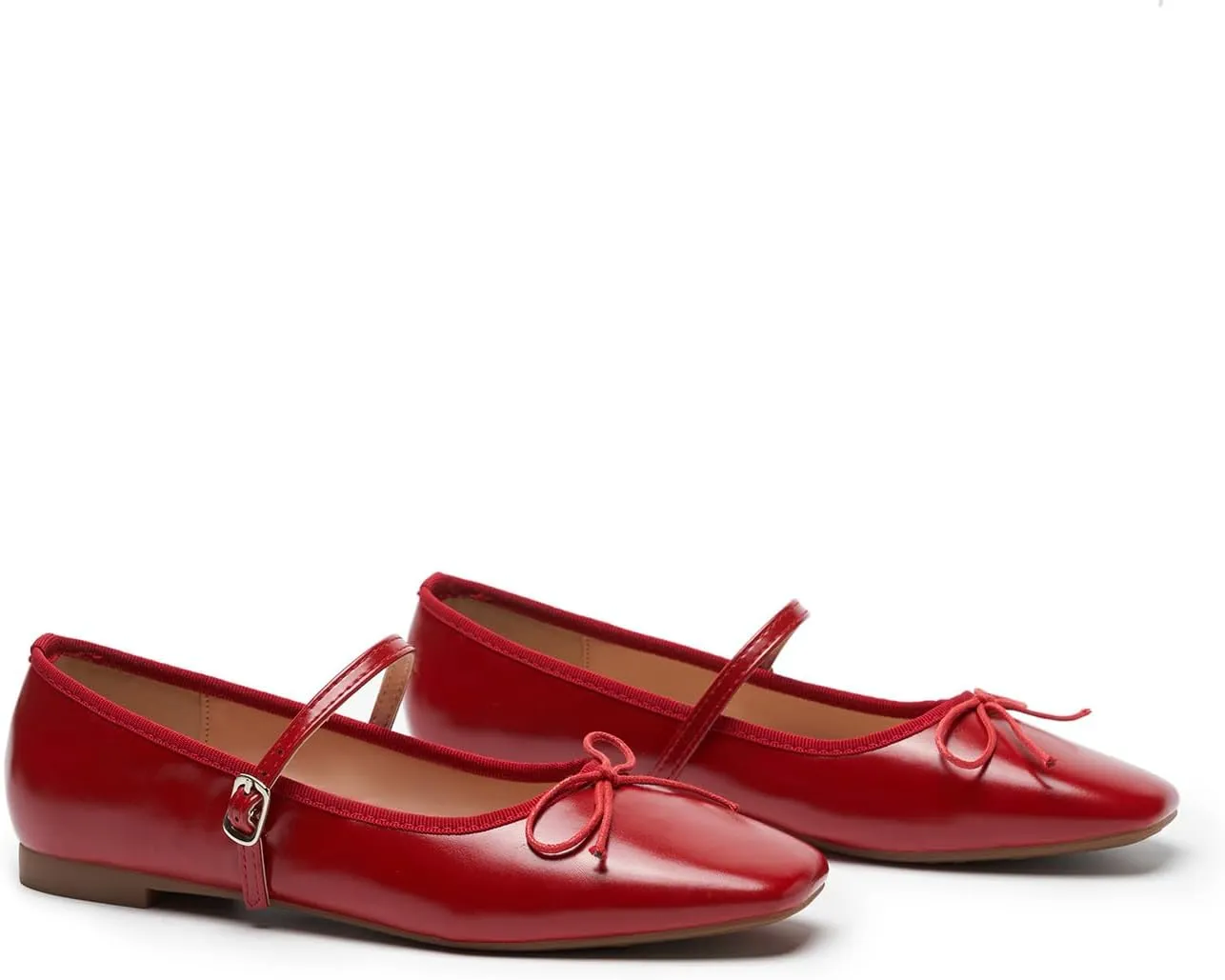 C.Paravano Mary Jane Shoes Ballet Flats for Women Square Toe Flats with Strap Bowknot Office Comfortable Casual Dressy Shoes