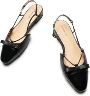 C.Paravano Women's Almond Toe Slingback Flats with Cap, Stylish Comfort Flats for Casual, Dressy, Office Wear