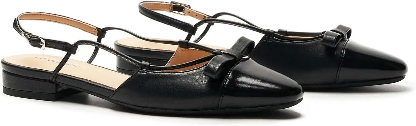 C.Paravano Women's Almond Toe Slingback Flats with Cap, Stylish Comfort Flats for Casual, Dressy, Office Wear