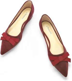 C.Paravano Women's Suede Bow Knot Ballet Flats Pointed Toe Slip-On Comfort Shoes for Casual & Formal Wear