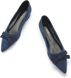 C.Paravano Women's Suede Bow Knot Ballet Flats Pointed Toe Slip-On Comfort Shoes for Casual & Formal Wear