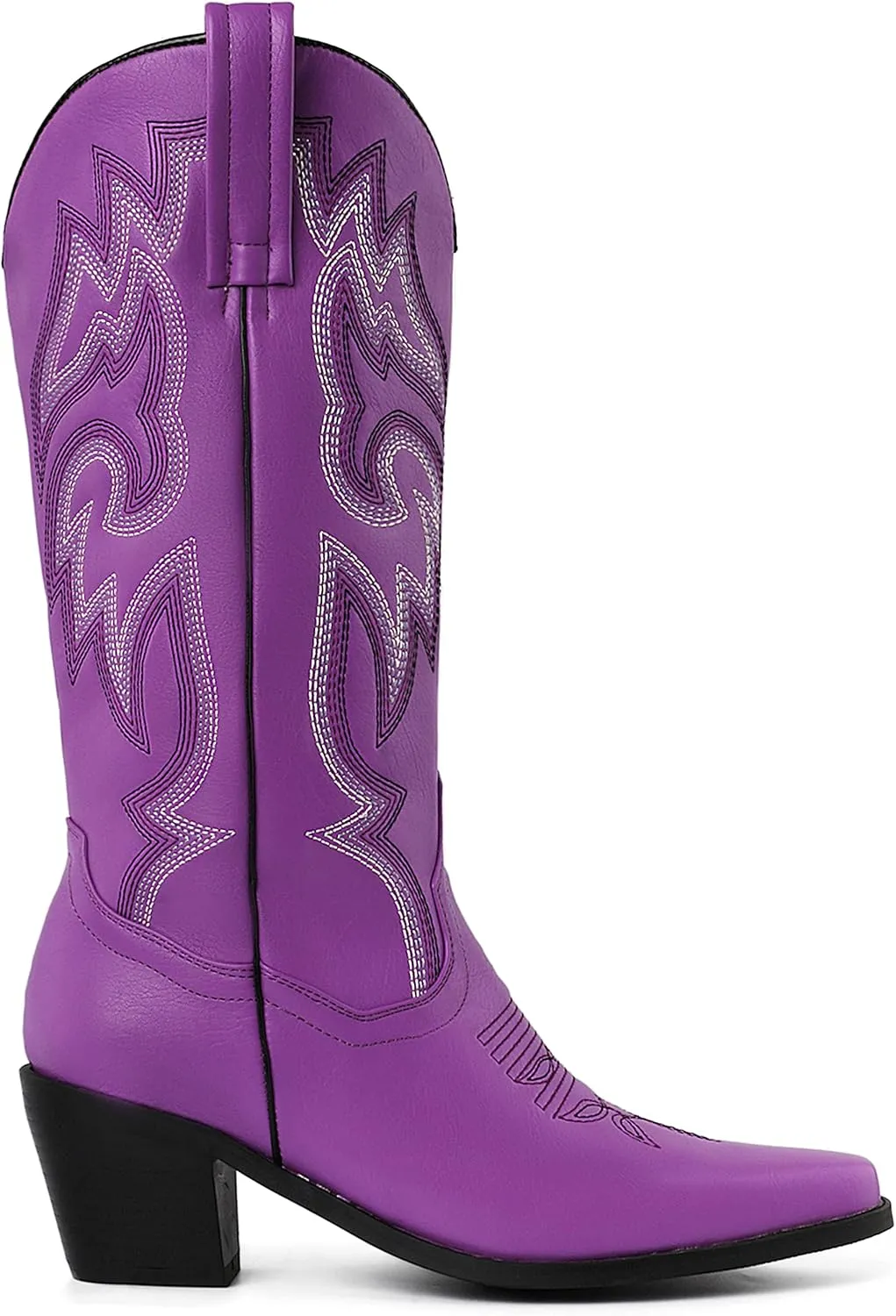 CRYSIGNE Women Vintage Embroidered Mid Calf Cowboy Cowgirl Boots Ladies Snip Toe Pull On Chunky Heel Western Boots