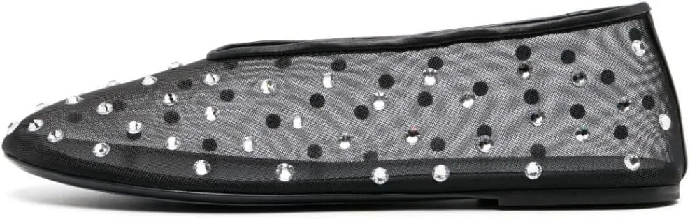 Crystal Rhinestone Ballet Flats for Women Diamond Mesh Round Toe Flat Slip On Low Heeled Flat Shoes Casual Dress Shoes