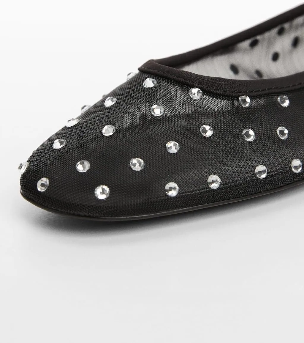 Crystal Rhinestone Ballet Flats for Women Diamond Mesh Round Toe Flat Slip On Low Heeled Flat Shoes Casual Dress Shoes