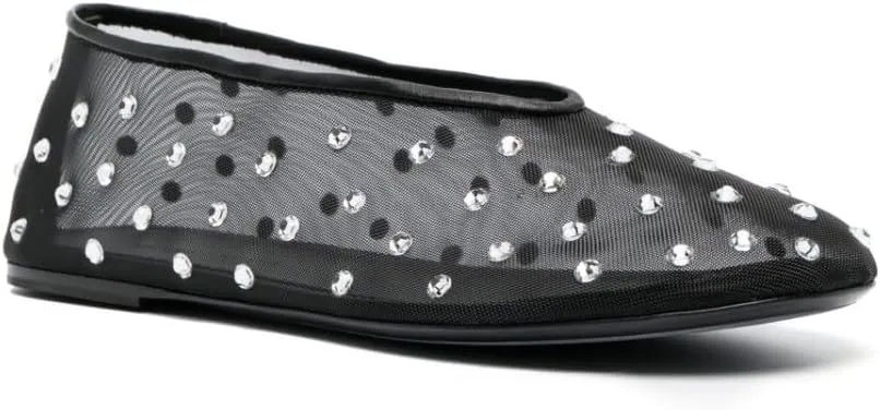 Crystal Rhinestone Ballet Flats for Women Diamond Mesh Round Toe Flat Slip On Low Heeled Flat Shoes Casual Dress Shoes