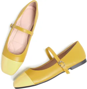 Dear Time Mary Jane Flats for Women Ballets Flats Strap Shoes Dressy Comfortable Square Toe Mary Jane Buckle Flats Shoes