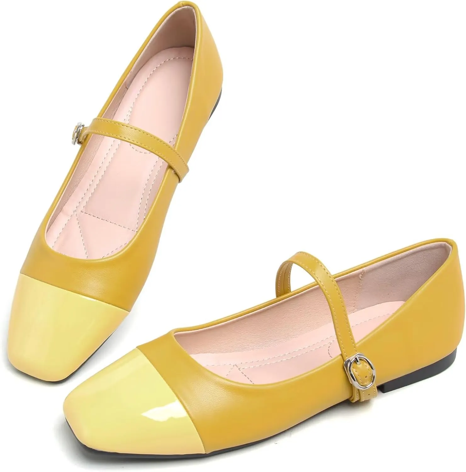 Dear Time Mary Jane Flats for Women Ballets Flats Strap Shoes Dressy Comfortable Square Toe Mary Jane Buckle Flats Shoes