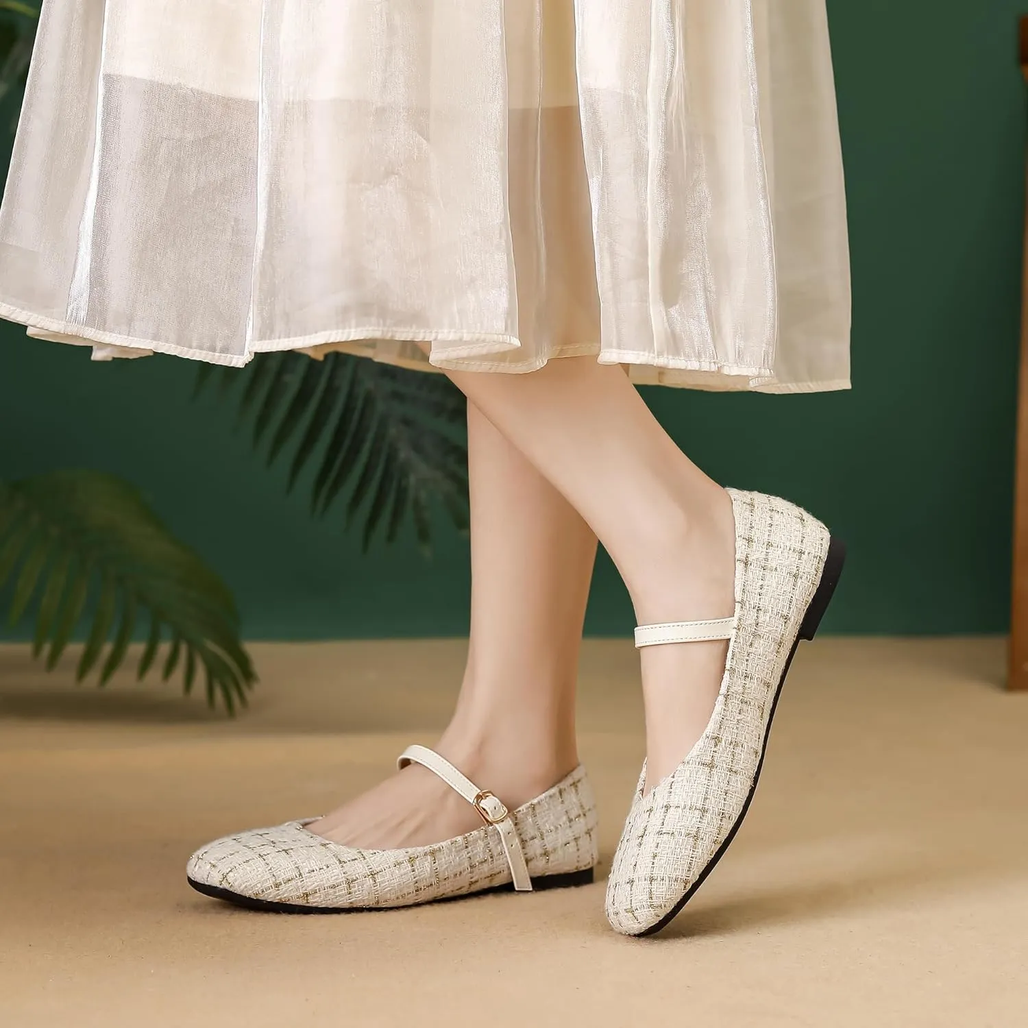 Dear Time Mary Jane Flats for Women Ballets Flats Strap Shoes Dressy Comfortable Square Toe Mary Jane Buckle Flats Shoes