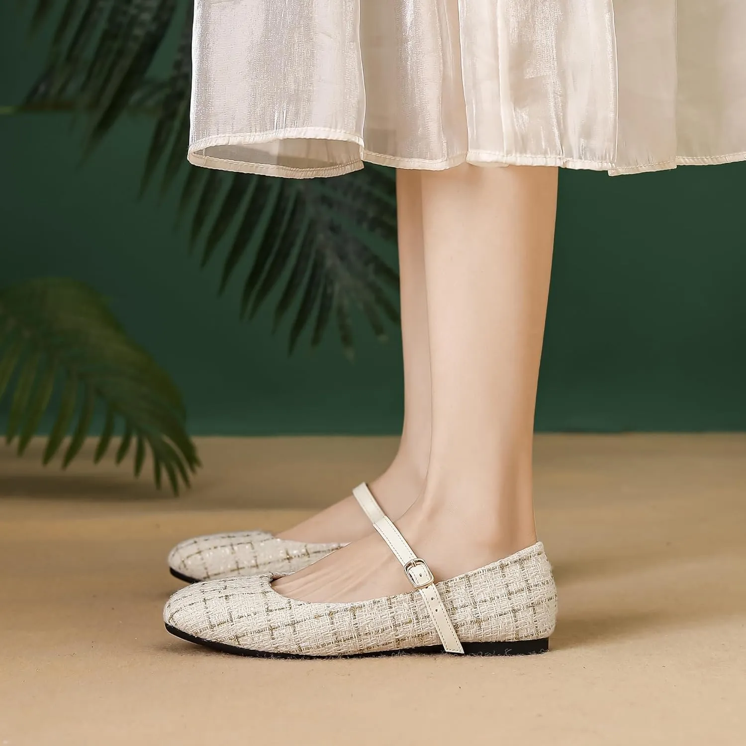 Dear Time Mary Jane Flats for Women Ballets Flats Strap Shoes Dressy Comfortable Square Toe Mary Jane Buckle Flats Shoes