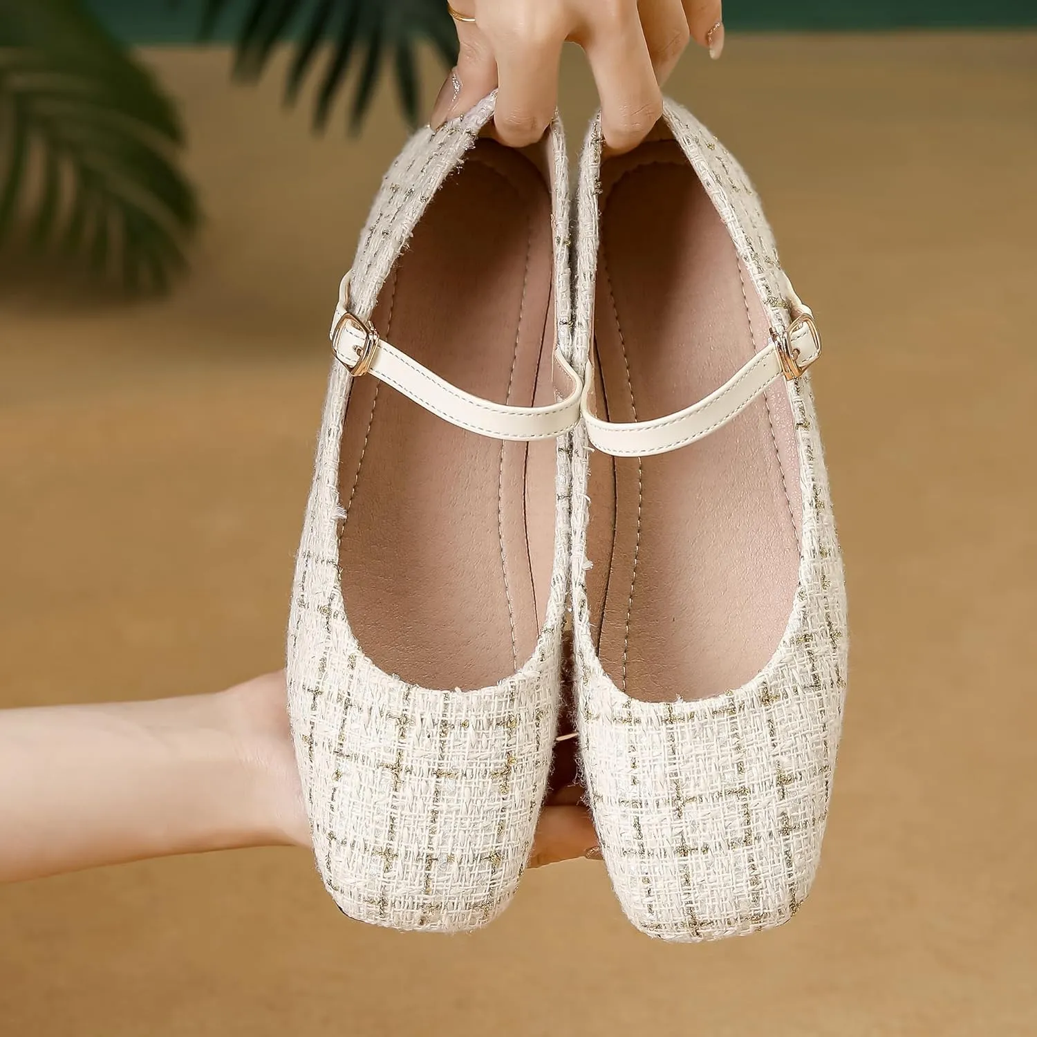 Dear Time Mary Jane Flats for Women Ballets Flats Strap Shoes Dressy Comfortable Square Toe Mary Jane Buckle Flats Shoes