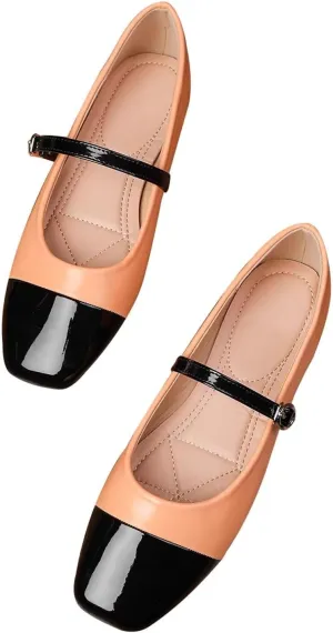 Dear Time Mary Jane Flats for Women Ballets Flats Strap Shoes Dressy Comfortable Square Toe Mary Jane Buckle Flats Shoes