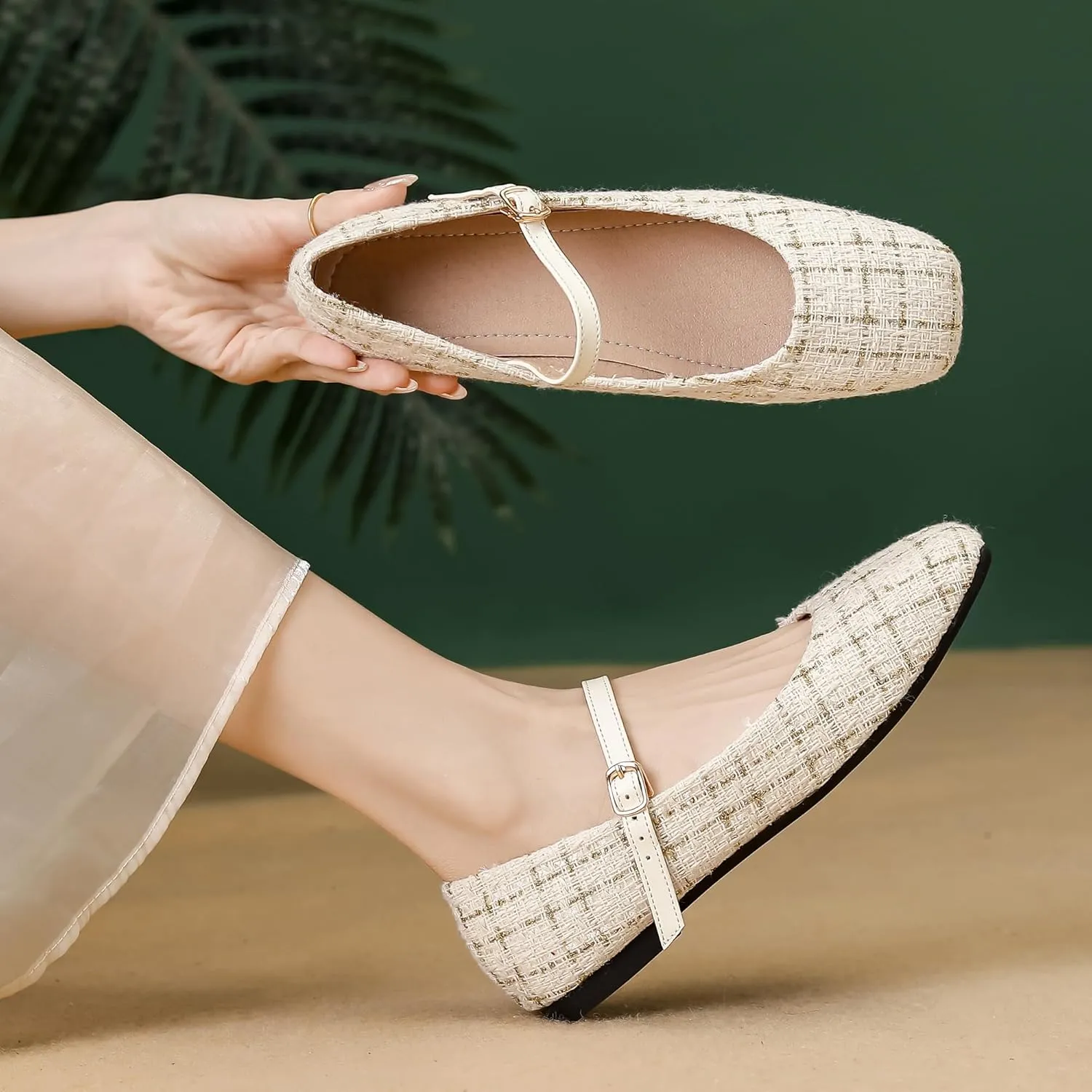 Dear Time Mary Jane Flats for Women Ballets Flats Strap Shoes Dressy Comfortable Square Toe Mary Jane Buckle Flats Shoes