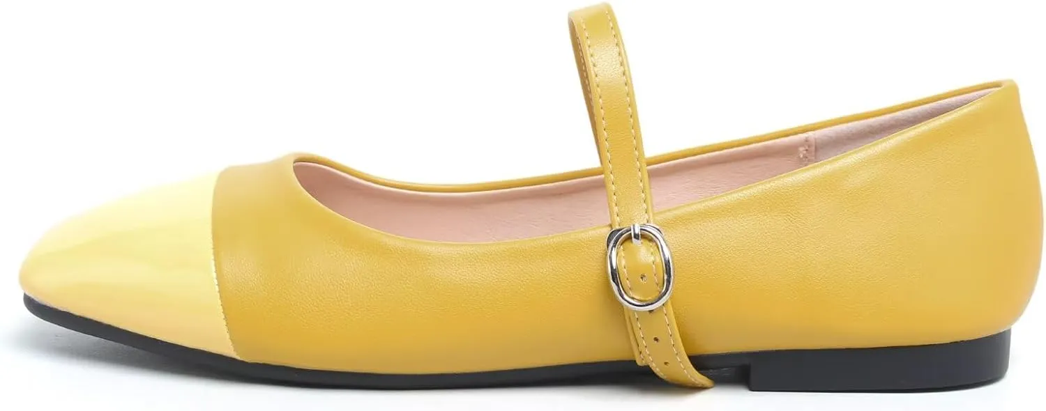 Dear Time Mary Jane Flats for Women Ballets Flats Strap Shoes Dressy Comfortable Square Toe Mary Jane Buckle Flats Shoes