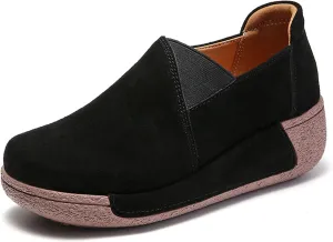 DevilAngel Women's Slip-On Platform Suede Rockers?Comfortable Moccasin Fringe Wedge Sneakers?Leather Platform Slip-On Sneakers.
