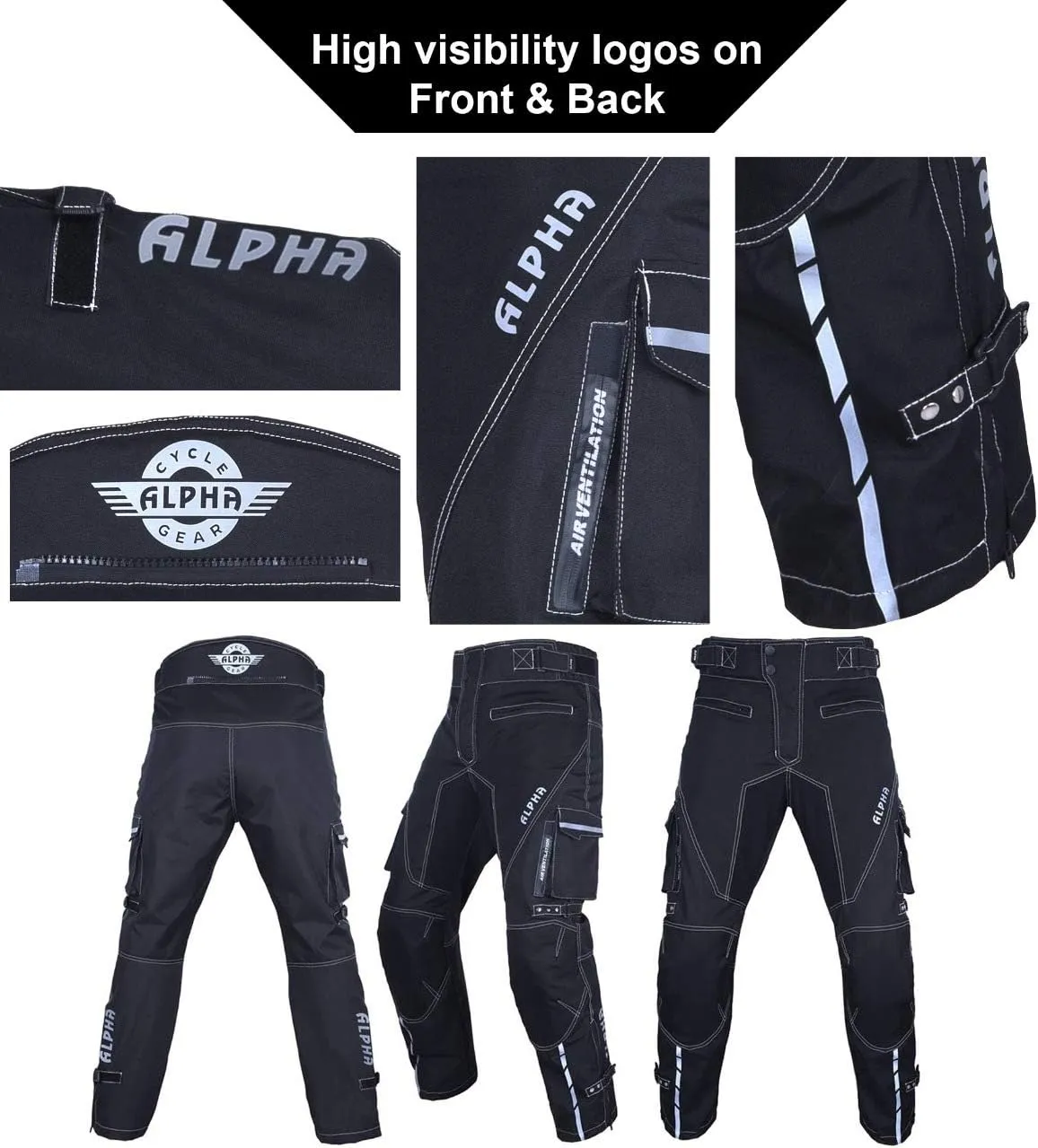 Dirt Bike Motocross Motorcycle Pants for Men hi Vis Armor Riding Racing Dual Sports overpants ATV mx BMX (Black, Waist 42"-44" Inseam 30")