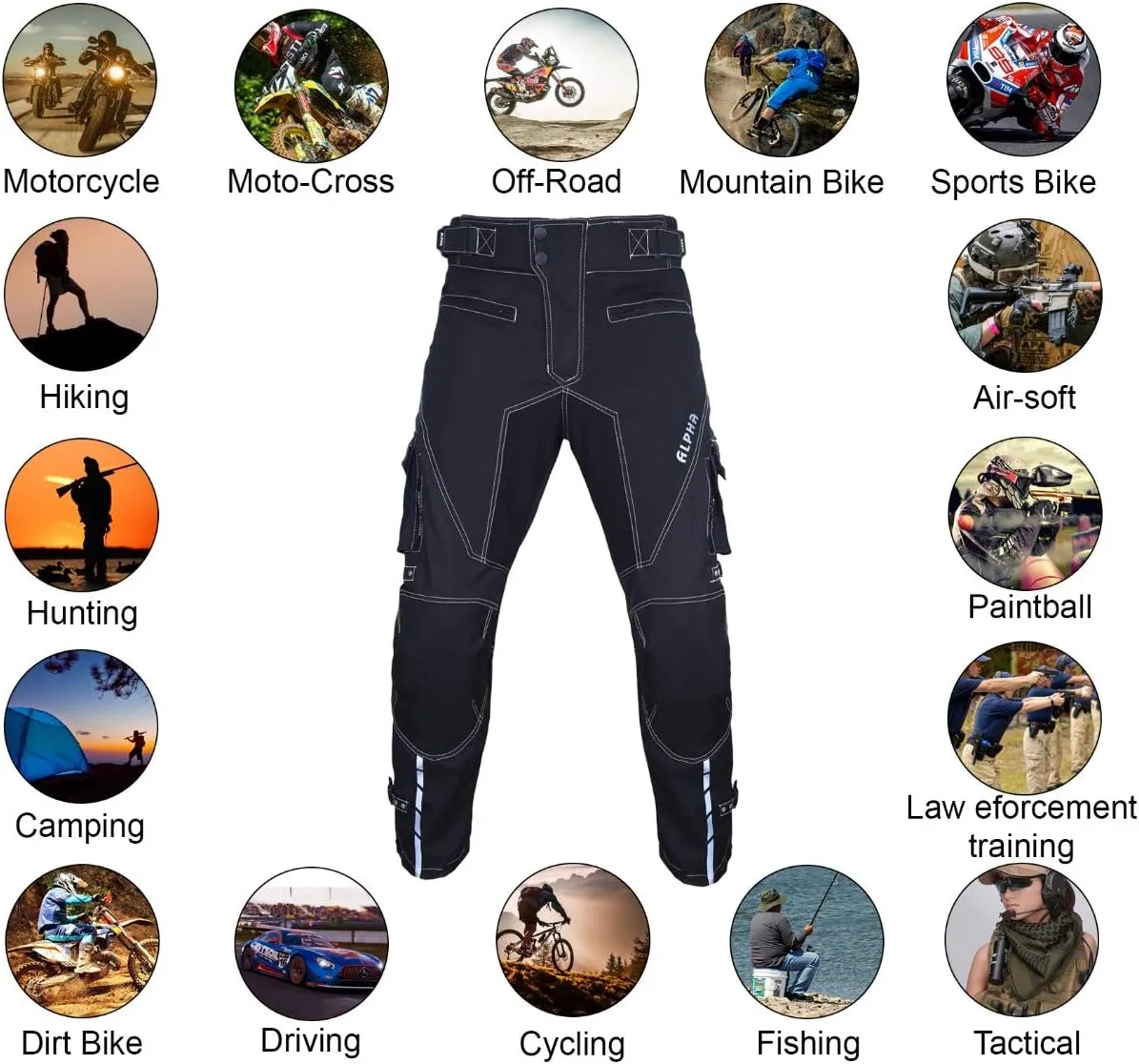 Dirt Bike Motocross Motorcycle Pants for Men hi Vis Armor Riding Racing Dual Sports overpants ATV mx BMX (Black, Waist 42"-44" Inseam 30")