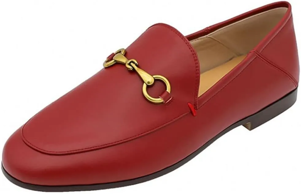Divanne Loafers for Women, Womens Loafer Flats Gold Chain Penny Loafers Slip On Fur Loafer Mules-Red-10M US