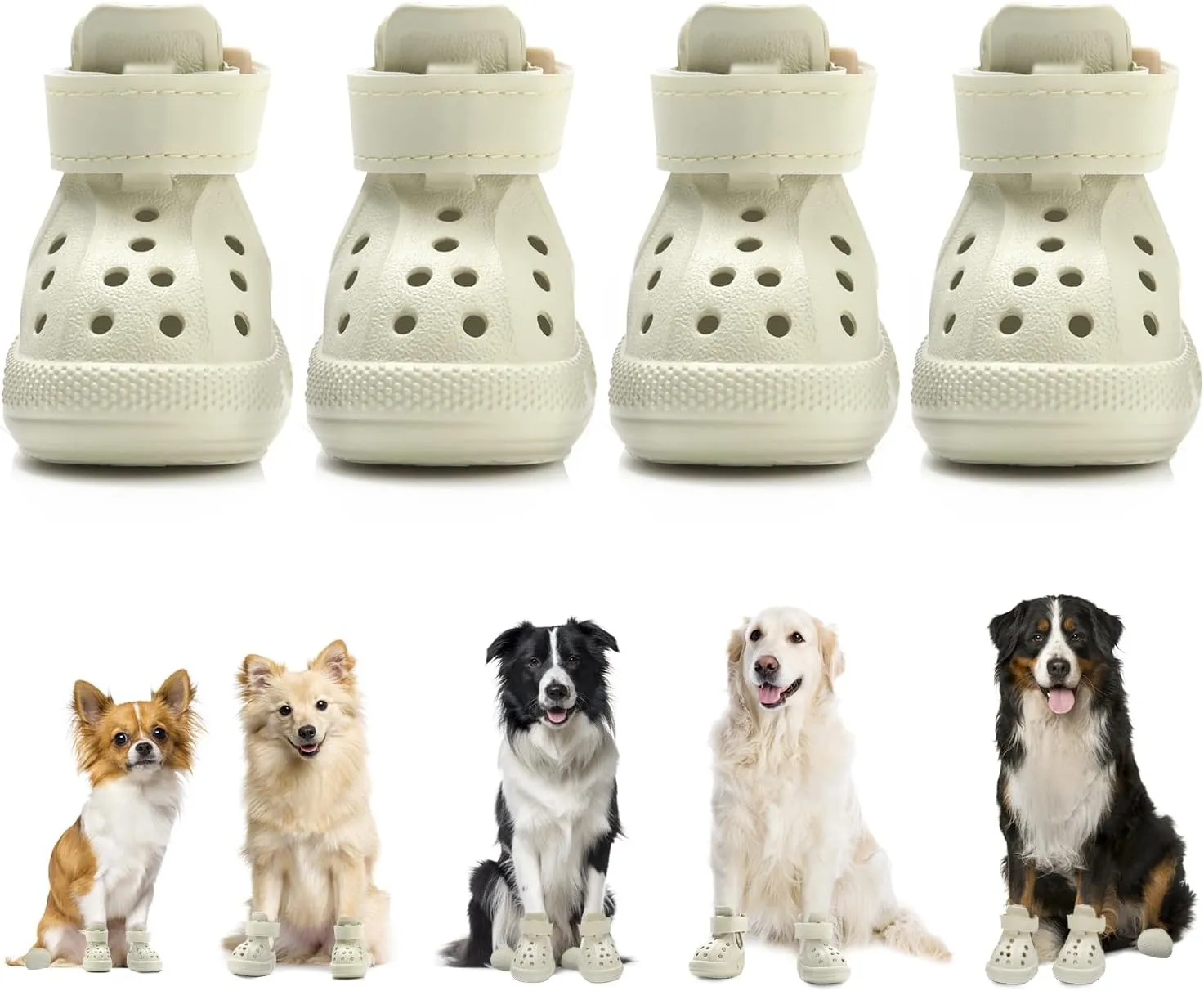 Dog Shoes for Hot Pavement - Breathable Dog Sandals with Non Slip Soles & Reflective Straps, Easy ON & Off, Easy-Clean Summer Outdoor Pet Boots for Small Medium Large Dogs, Beige, 1