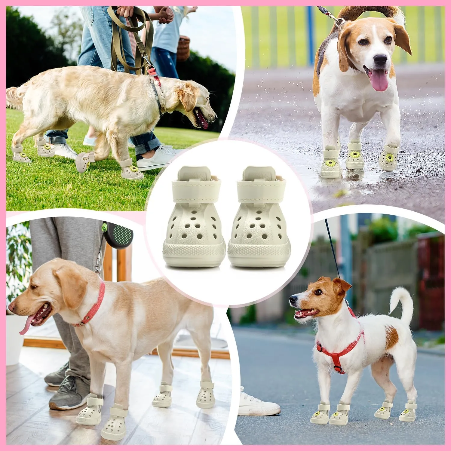 Dog Shoes for Hot Pavement - Breathable Dog Sandals with Non Slip Soles & Reflective Straps, Easy ON & Off, Easy-Clean Summer Outdoor Pet Boots for Small Medium Large Dogs, Beige, 1
