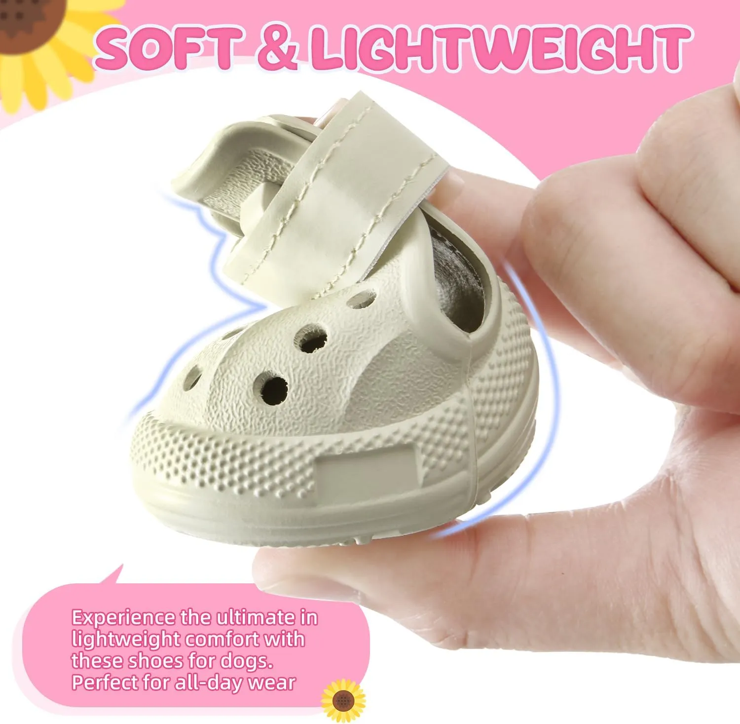Dog Shoes for Hot Pavement - Breathable Dog Sandals with Non Slip Soles & Reflective Straps, Easy ON & Off, Easy-Clean Summer Outdoor Pet Boots for Small Medium Large Dogs, Beige, 1