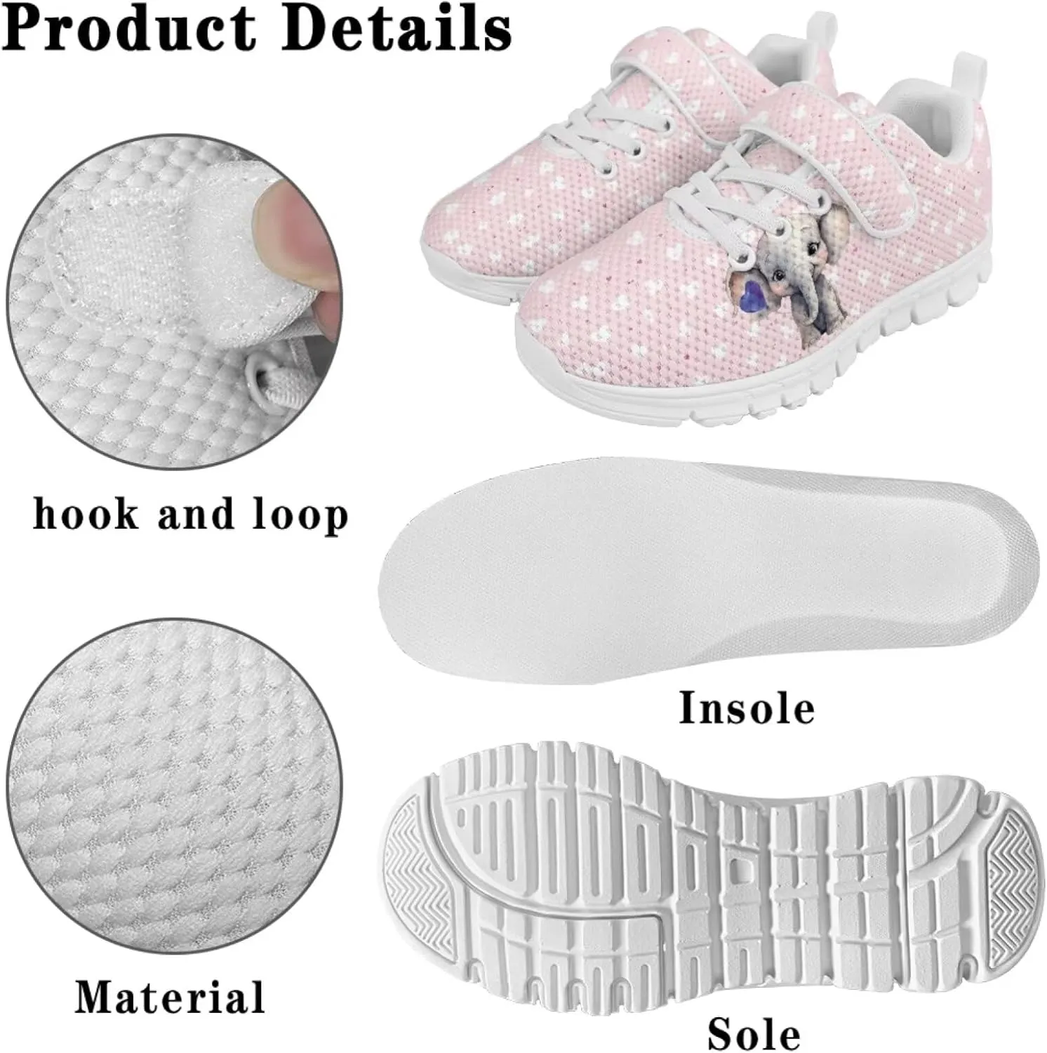 Doojoayie Little Girl Tennis Shoes School Sneakers for Girls Hook and Loop Footwear