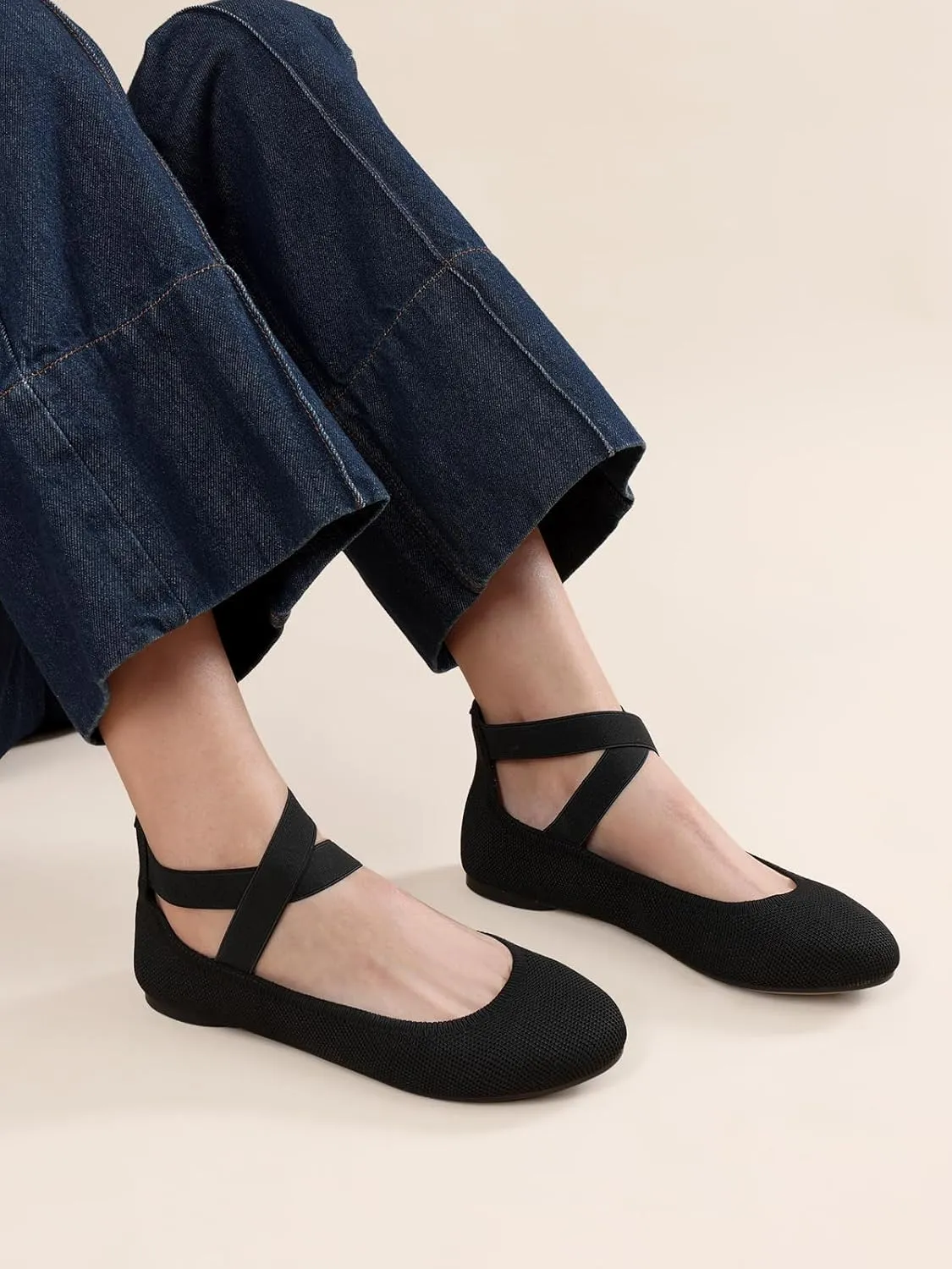 DREAM PAIRS Women's Comfortable Fashion Elastic Ankle Straps Flats Shoes