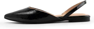 DREAMCIA Black Slingback Flats for Women Pointed-Toe Ballet Flats with Buckle Strap for Elegant Women Casual Work Office Party(Size 11)