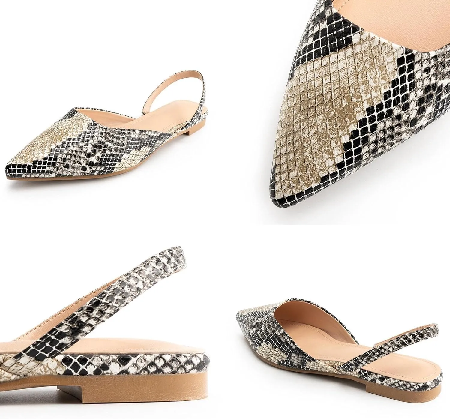 DREAMCIA Slingback Flats for Women, Pointed-Toe Ballet Flats with Buckle Strap for Elegant Women，Classic Low Heel Dress Shoes for Casual Work Office Party