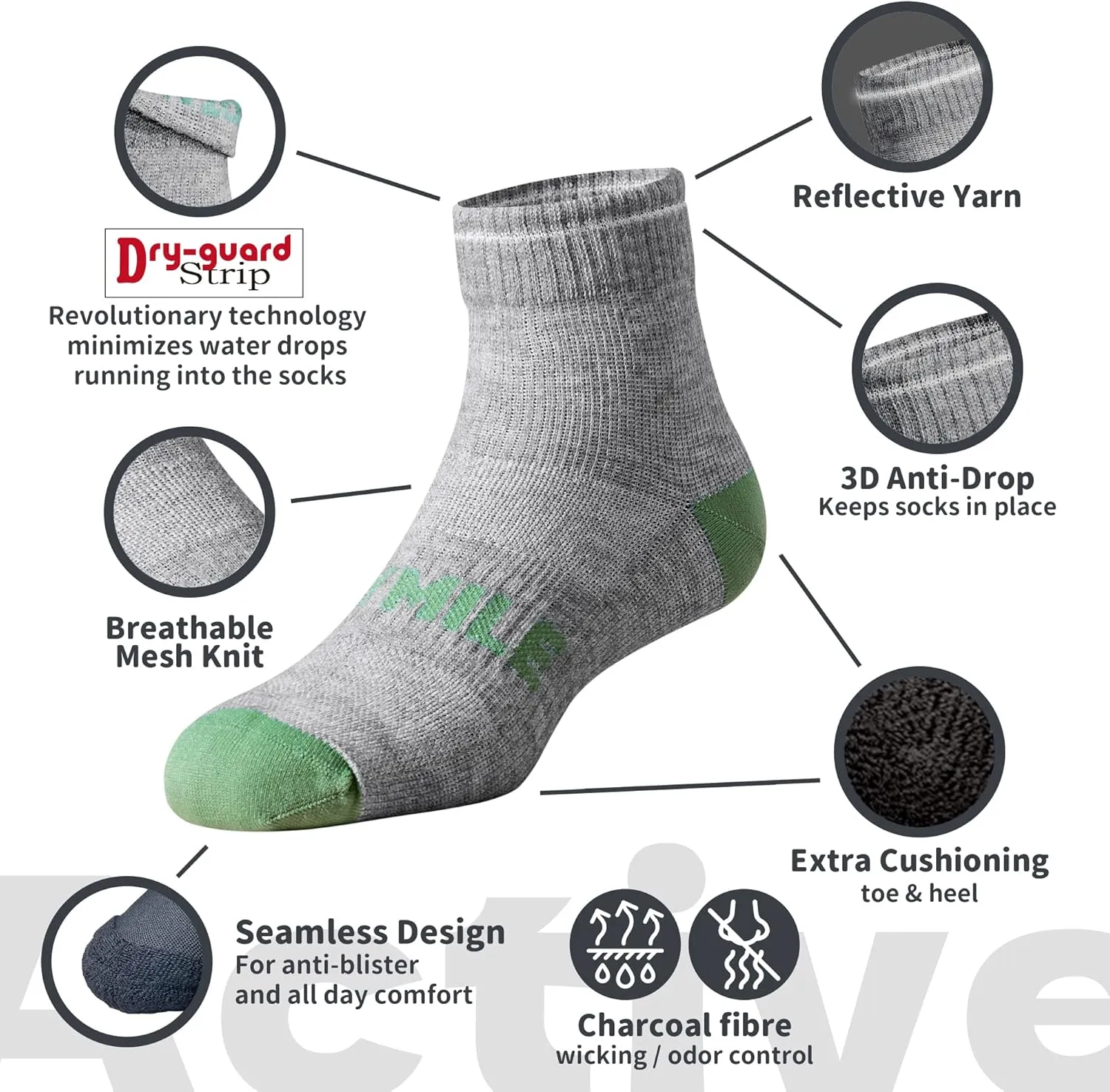 DRYMILE Active Waterproof Socks, Breathable Cushioned Running, Hiking, Winter Waterproof Socks for Men & Women - Ankle