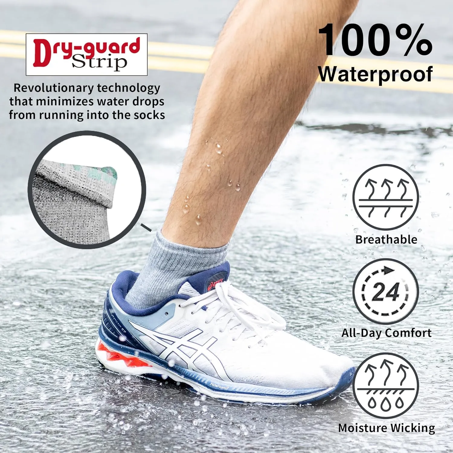 DRYMILE Active Waterproof Socks, Breathable Cushioned Running, Hiking, Winter Waterproof Socks for Men & Women - Ankle