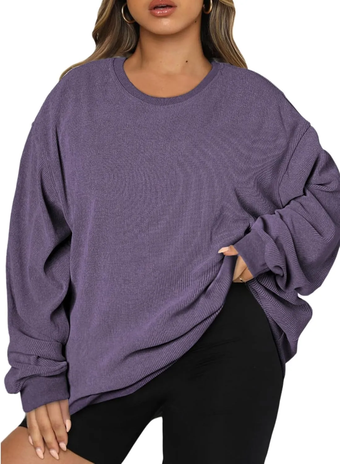 Eytino Women Plus Size Sweatshirts Long Sleeve Crew Neck Casual Oversized Soft Pullover Tops Shirts(1X-5X)