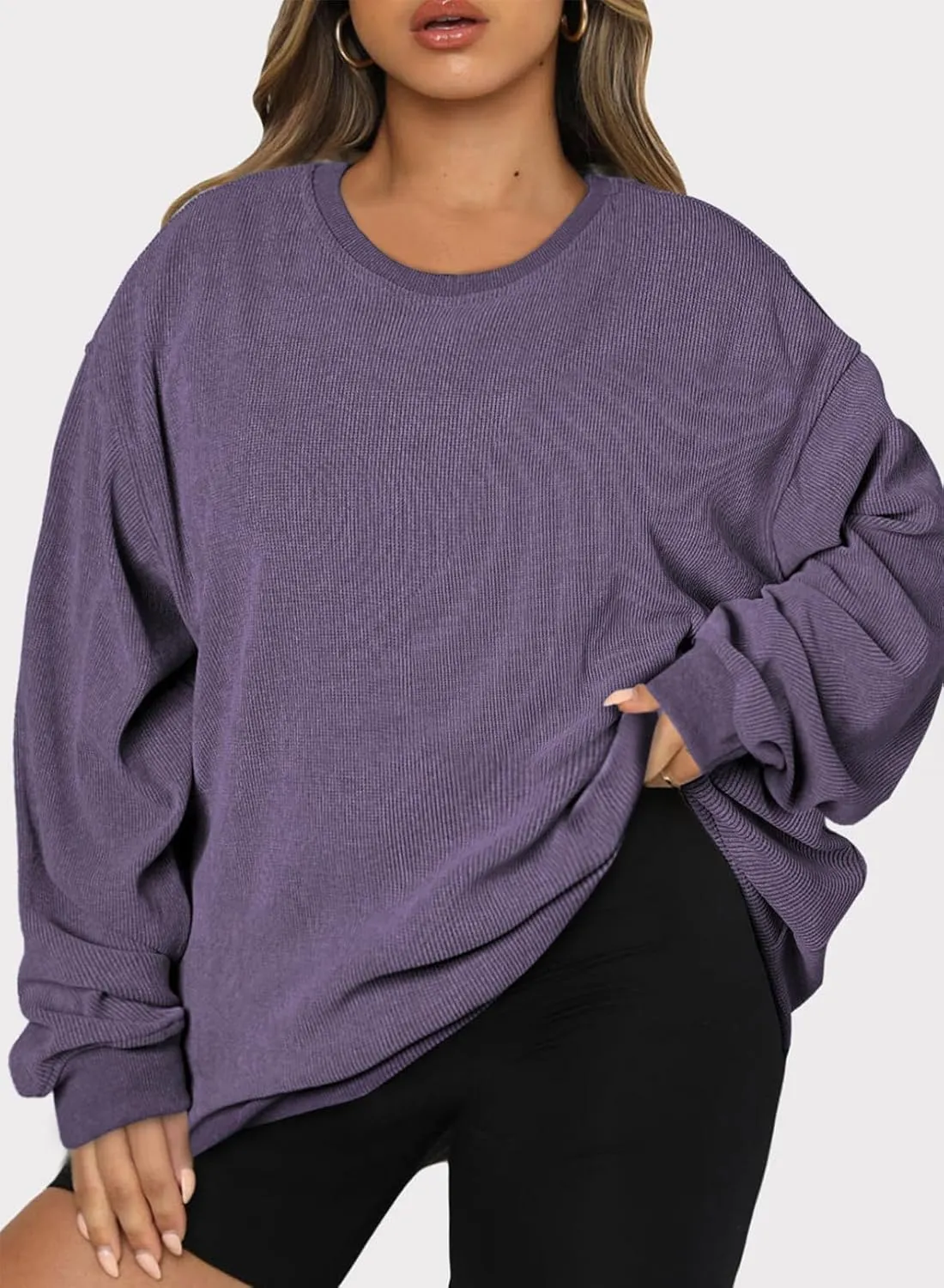Eytino Women Plus Size Sweatshirts Long Sleeve Crew Neck Casual Oversized Soft Pullover Tops Shirts(1X-5X)