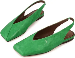 Fandimeier Women's Squared Toe Slingback Flats Ballet Leather Upper Mary Jane Flat Casual Dressy Fashion Shoes