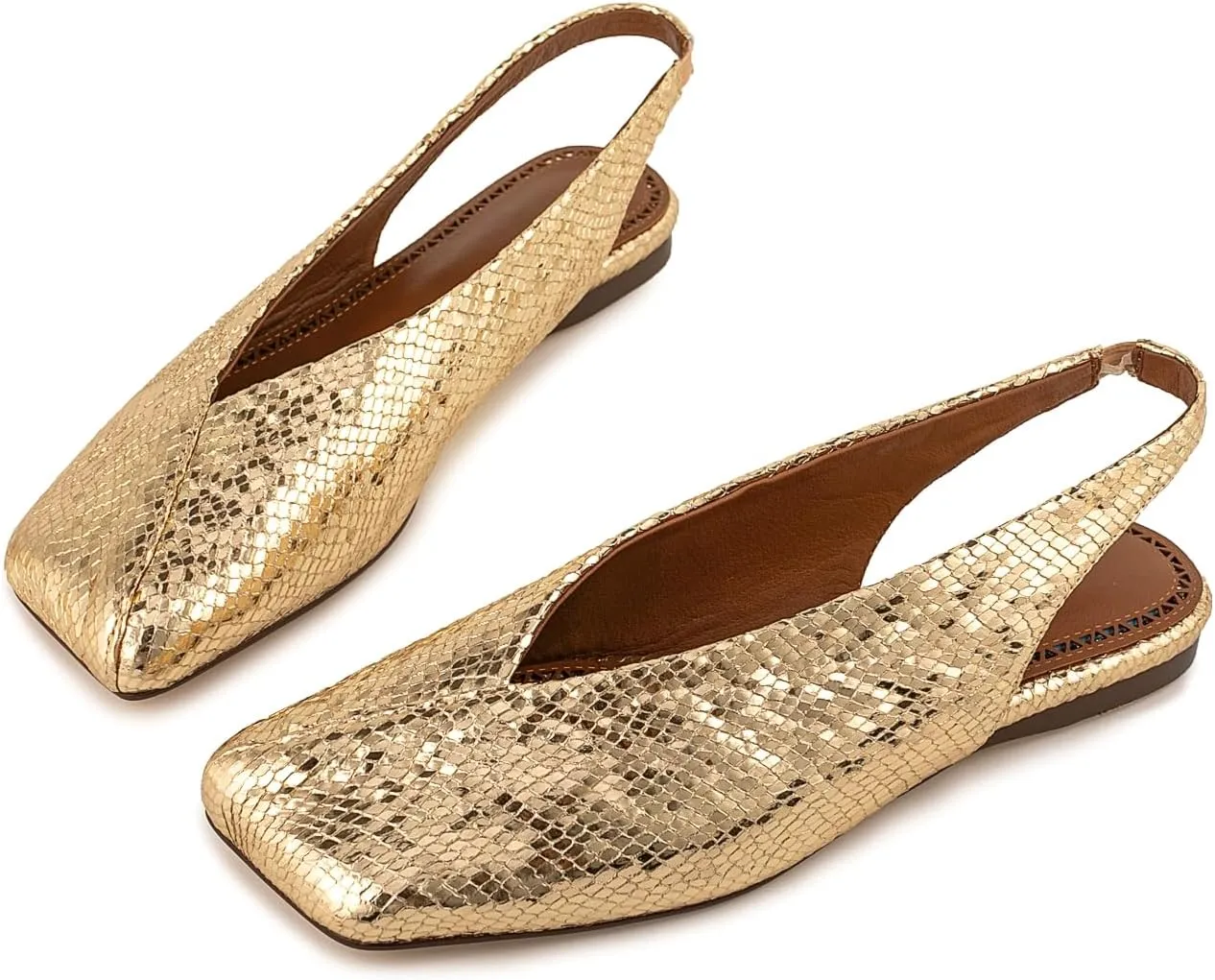 Fandimeier Women's Squared Toe Slingback Flats Ballet Leather Upper Mary Jane Flat Casual Dressy Fashion Shoes