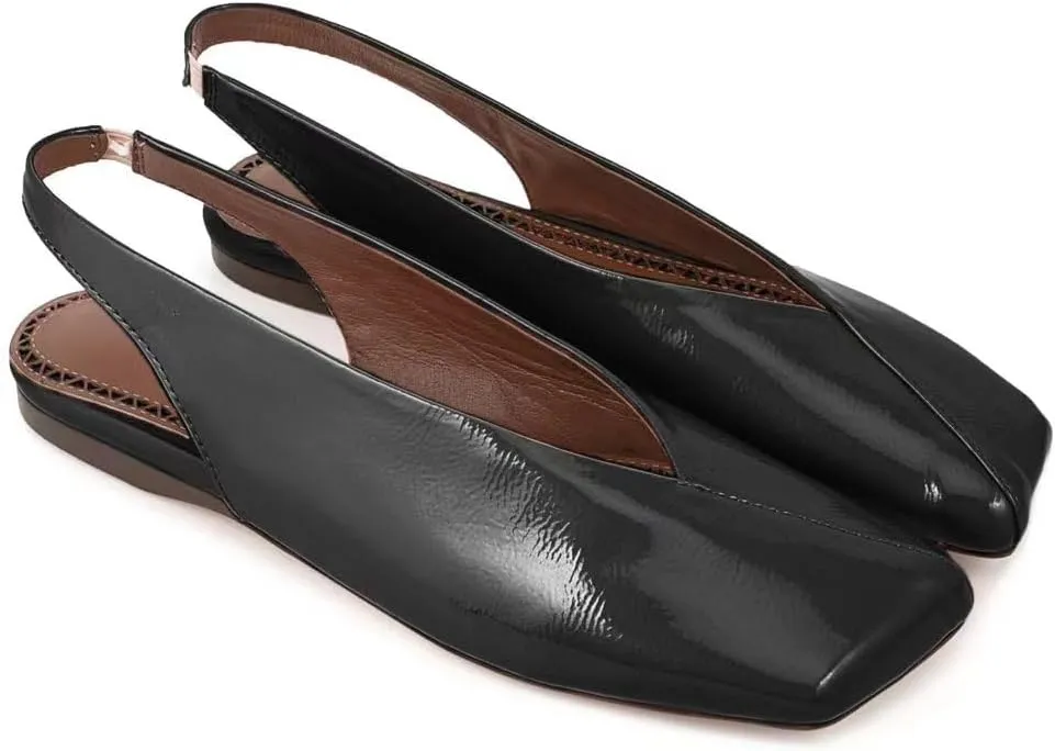 Fandimeier Women's Squared Toe Slingback Flats Ballet Leather Upper Mary Jane Flat Casual Dressy Fashion Shoes
