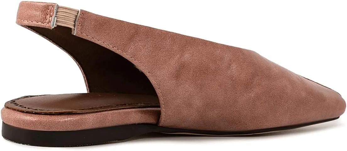 Fandimeier Women's Squared Toe Slingback Flats Ballet Leather Upper Mary Jane Flat Casual Dressy Fashion Shoes
